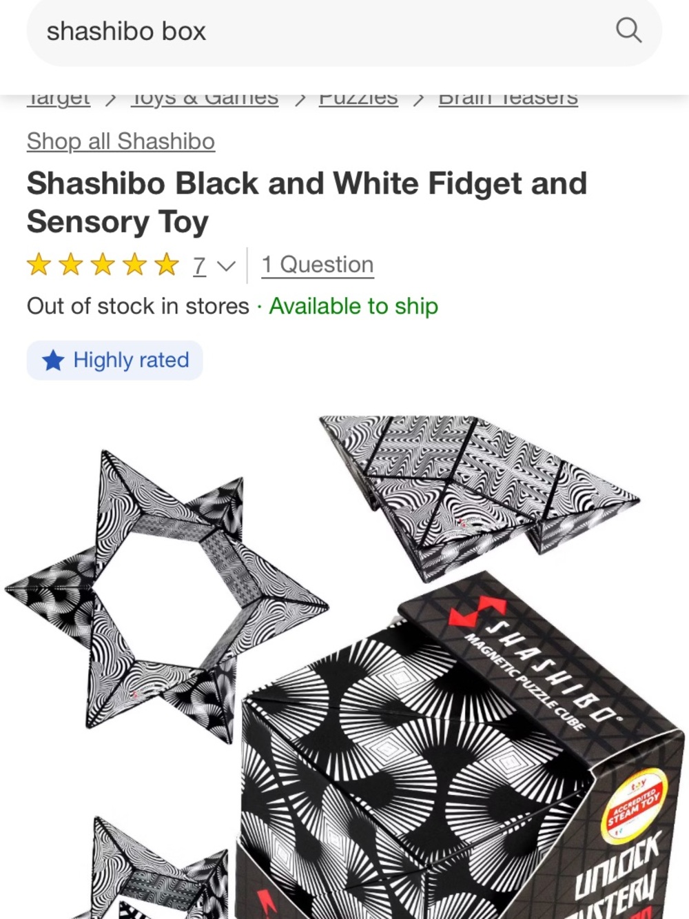 SHASHI Black & White Magnetic Shashibo Puzzle Cube